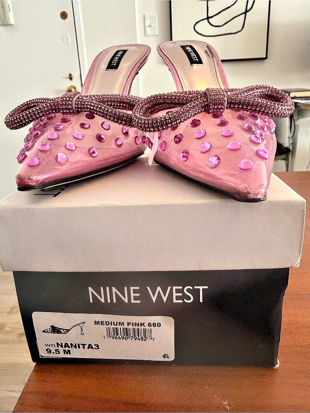 Nine West NANITA3 Pink Rhinestone Bow Heels US 9.5 M - Picture 4 of 5